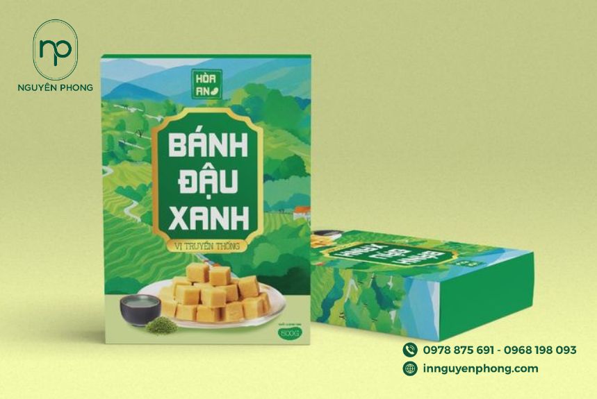 in hộp bánh đậu xanh bắt mắt